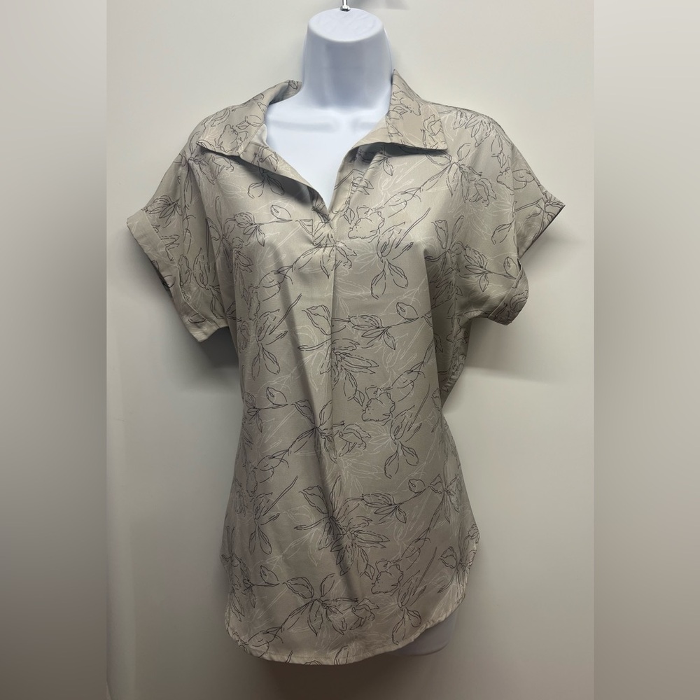 Chic Beige Floral Women's Blouse
